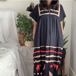 Vintage black tan red maxi dress house dress sz L